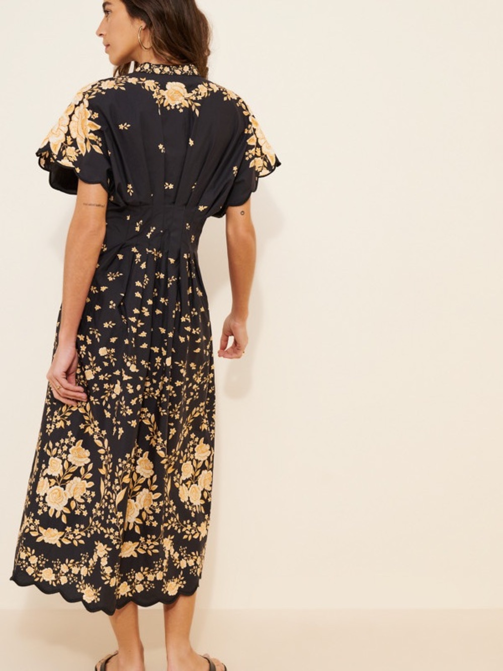 FARM Rio Black Midi Dress with Yellow Floral Embroidery - Picture 9 of 10
